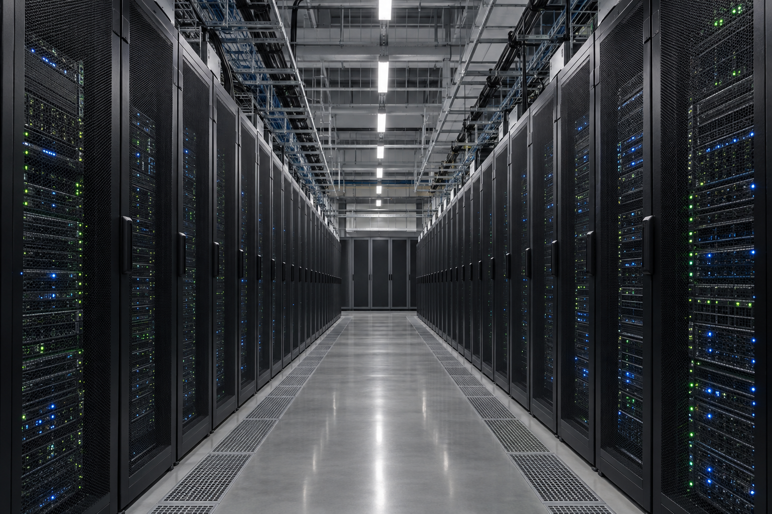 Illustration d’un centre de données cloud avec des baies de serveurs